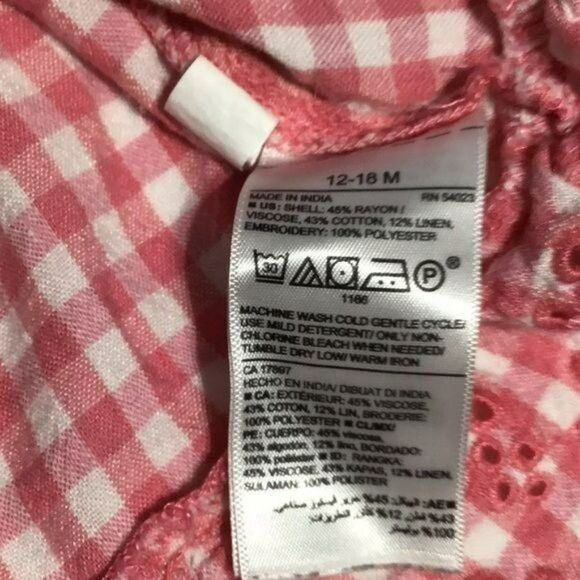 Old Navy Pink Gingham Embroidered Dress 12-18M - Picture 6 of 8